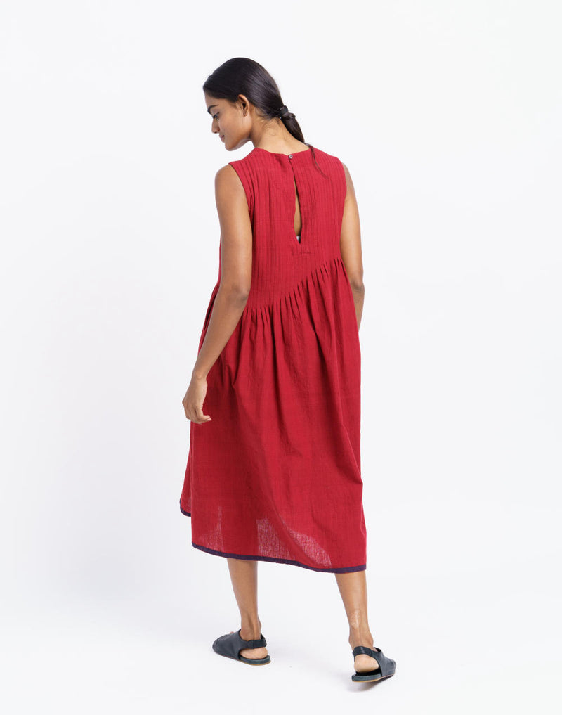 Red pleated midi dress - Red Dress by World of Crow in red color for women in Singapore
