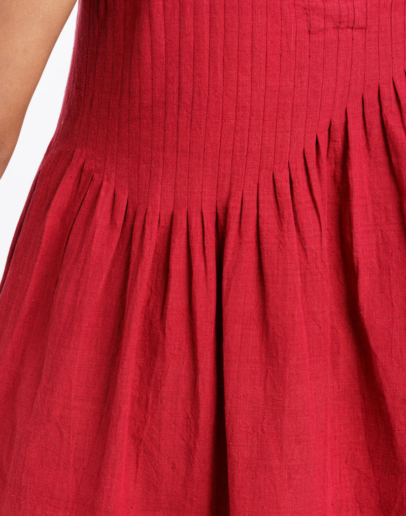 Red pleated midi dress - Red Dress by World of Crow in red color for women in Singapore