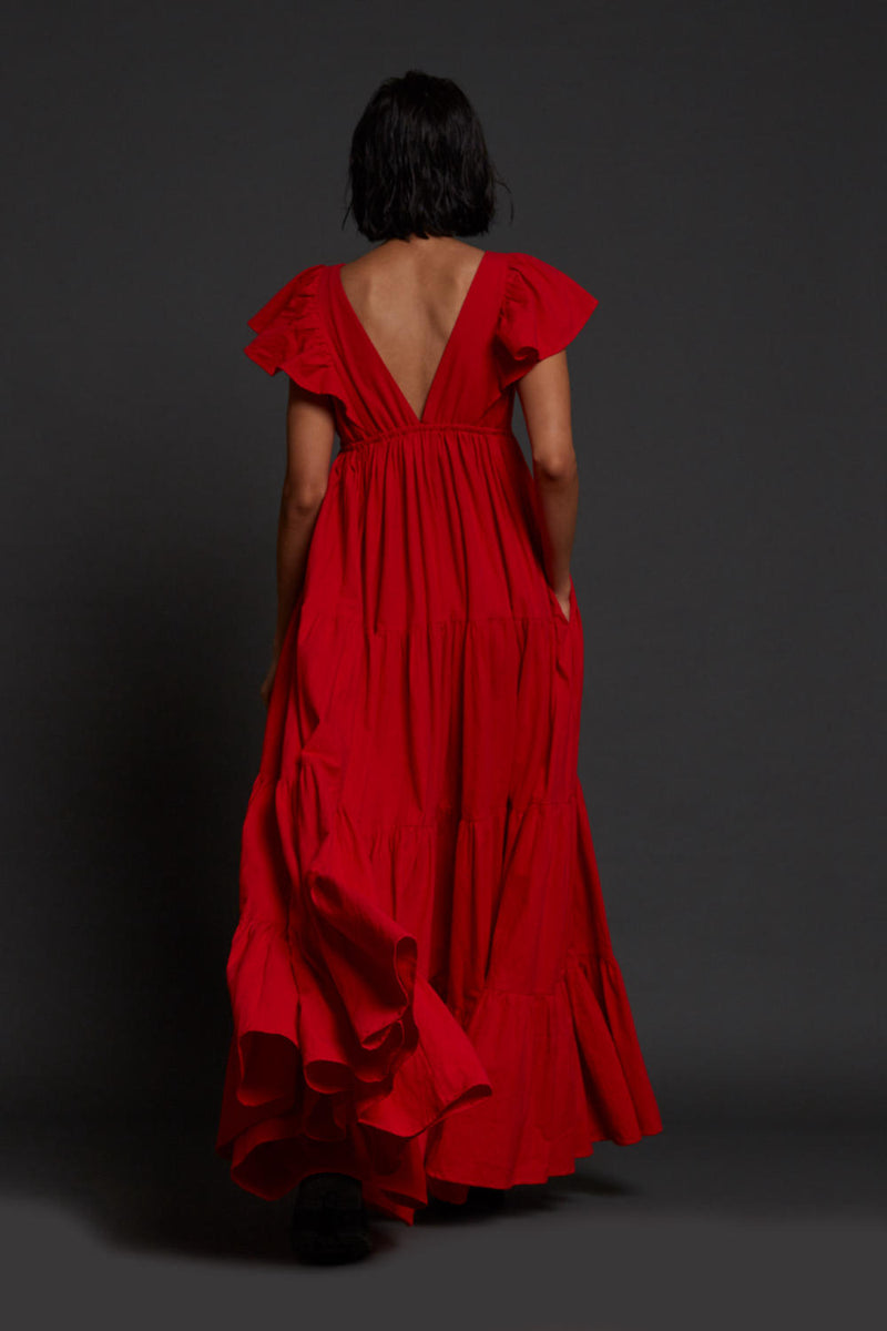 Red Tiered Gown Dress by Mati for women in Singapore