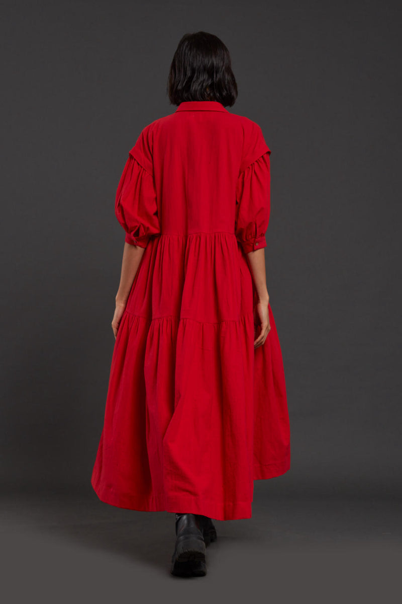 Red Tiered Shirt Dress Dress by Mati for women in Singapore