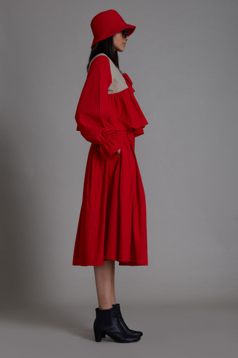 Red & Beige Bow Set Co-ord Set,Skirts,Top & Tunics by Mati for women in Singapore