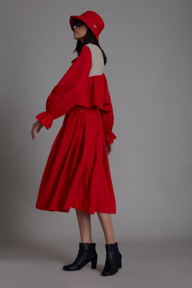 Red & Beige Bow Set Co-ord Set,Skirts,Top & Tunics by Mati for women in Singapore