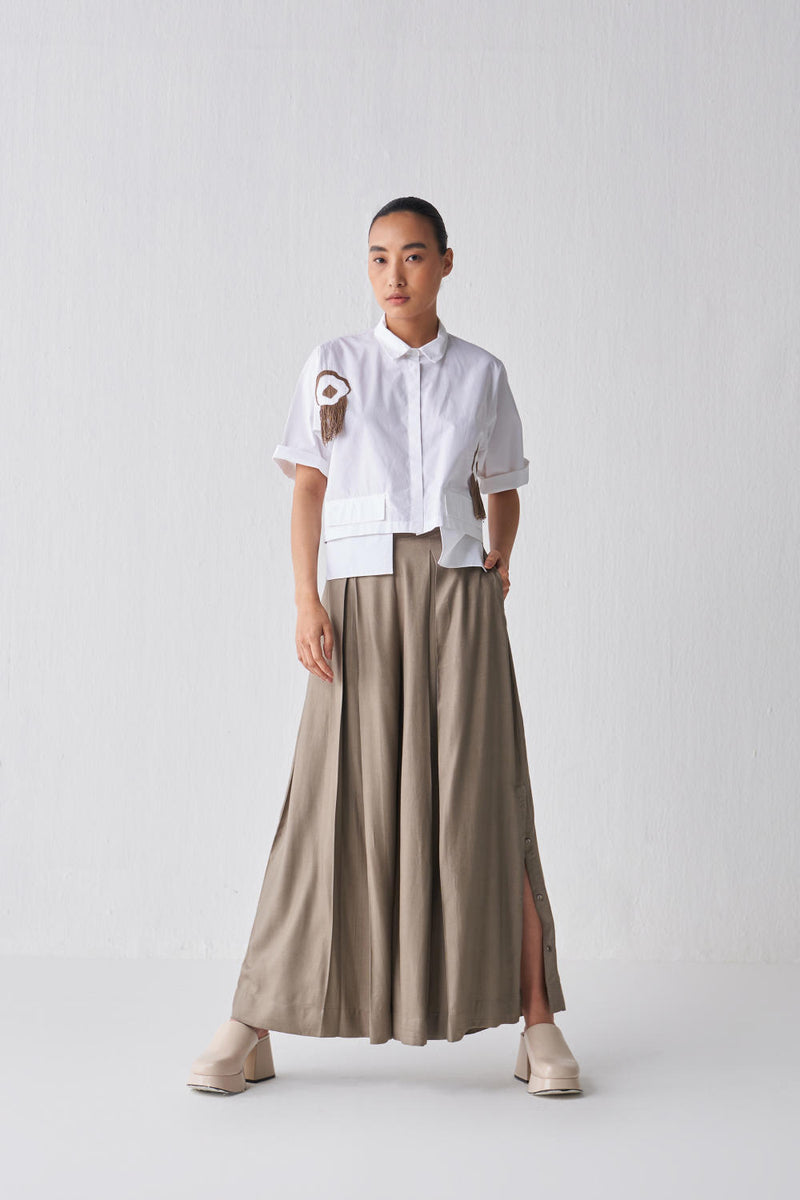 CROP FRINGE TOP CO-ORD Co-ord Set,Top & Tunics,Bottoms by THREE in white color for women in Singapore