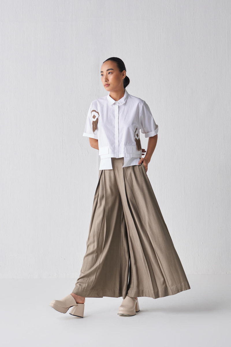 CROP FRINGE TOP CO-ORD Co-ord Set,Top & Tunics,Bottoms by THREE in white color for women in Singapore