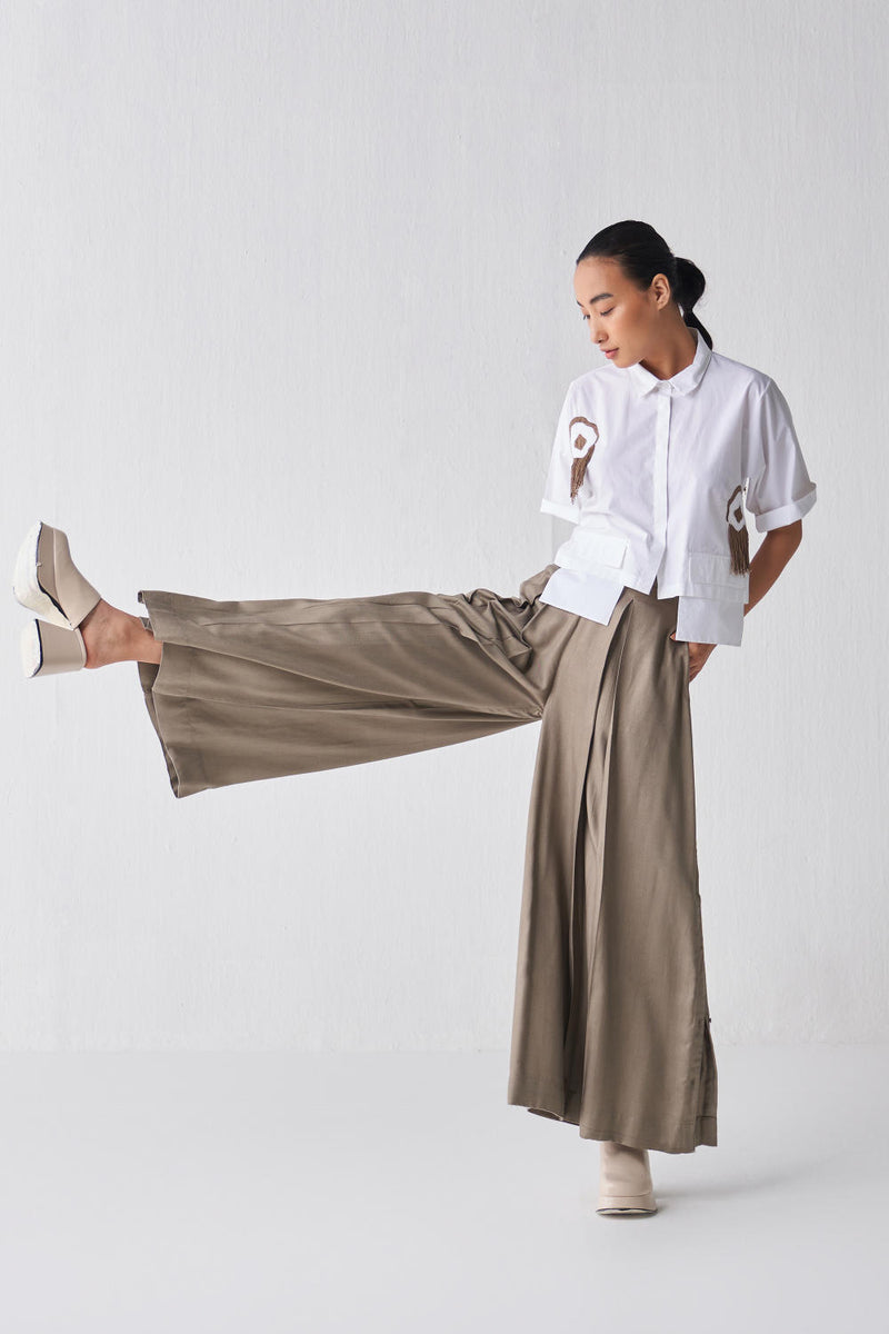 CROP FRINGE TOP CO-ORD Co-ord Set,Top & Tunics,Bottoms by THREE in white color for women in Singapore