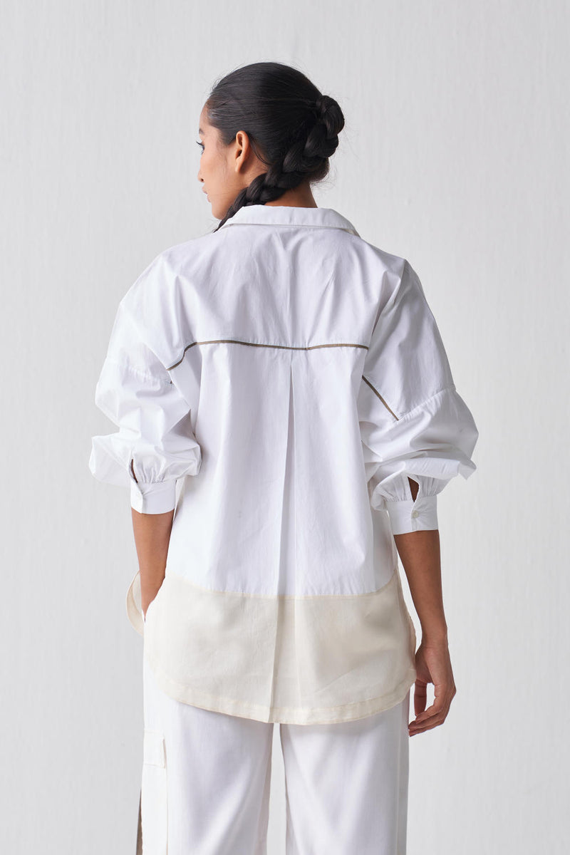 PATCH U HEM SHIRT CO-ORD Co-ord Set,Bottoms,Top & Tunics by THREE in white color for women in Singapore