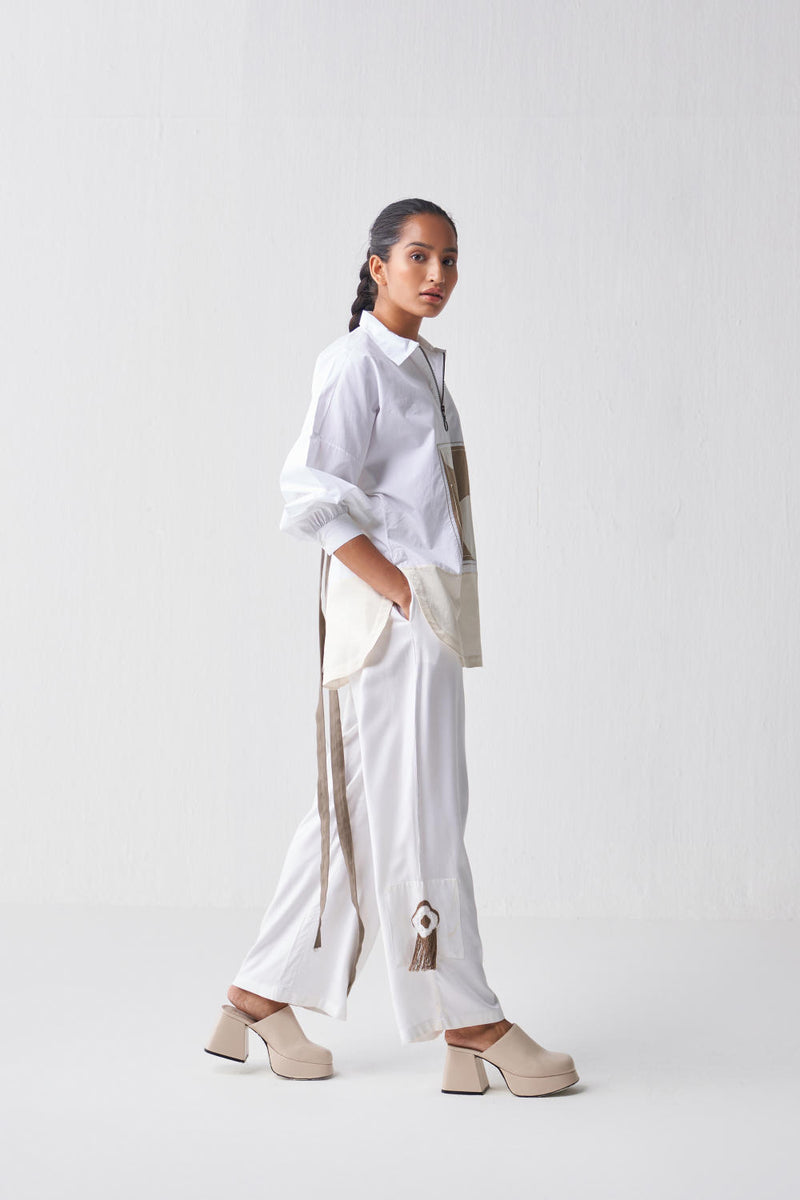 PATCH U HEM SHIRT CO-ORD Co-ord Set,Bottoms,Top & Tunics by THREE in white color for women in Singapore