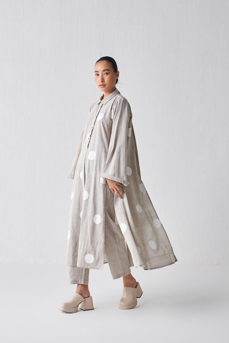 BEIGE PANEL SLIT SHIRT CO-ORD Co-ord Set,Bottoms,Top & Tunics by THREE in beige color for women in Singapore