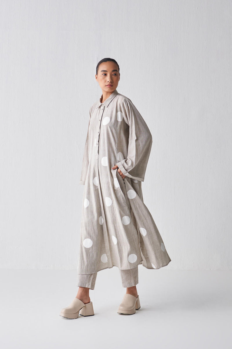 BEIGE PANEL SLIT SHIRT CO-ORD Co-ord Set,Bottoms,Top & Tunics by THREE in beige color for women in Singapore