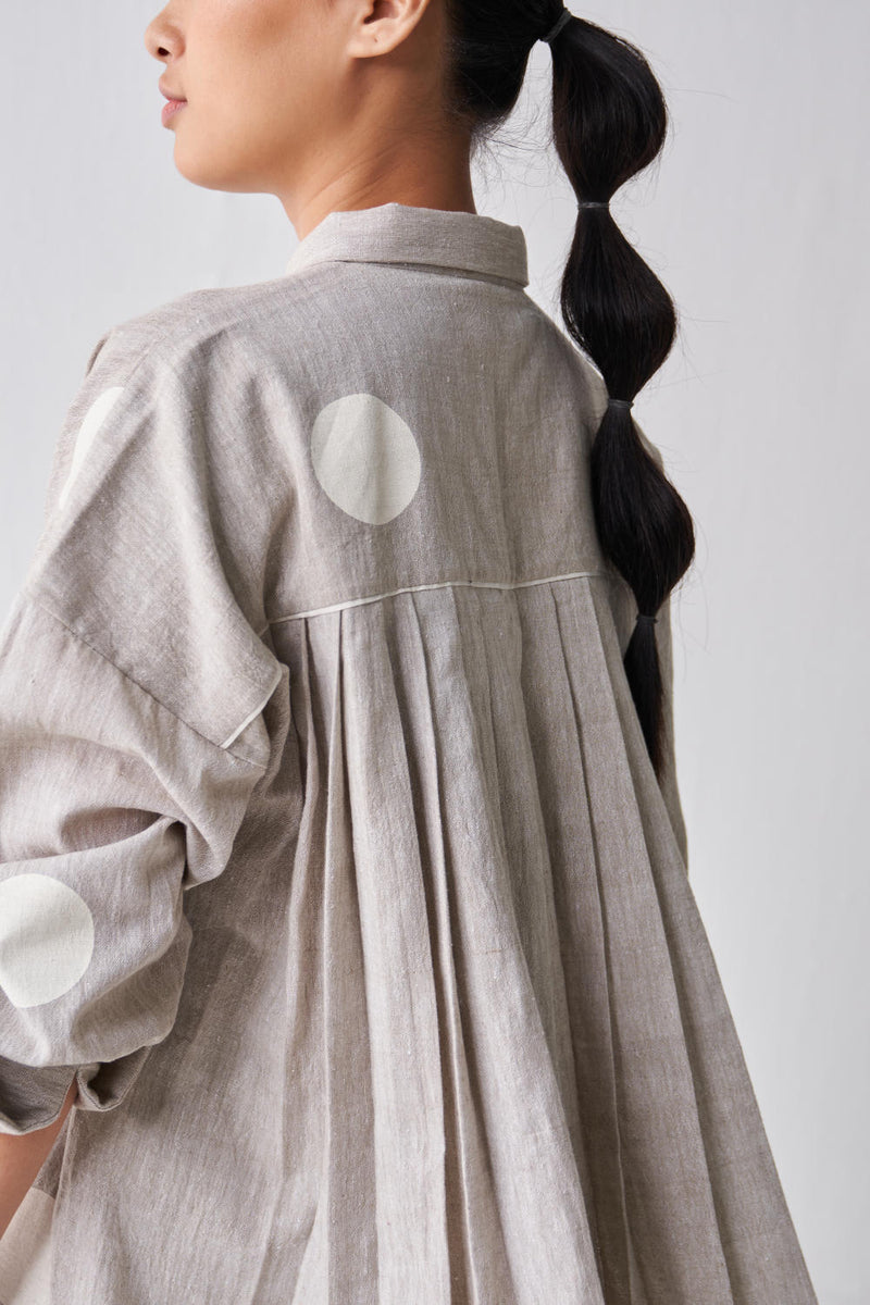 COLLARED BACK PLEAT SHIRT CO-ORD Co-ord Set,Bottoms,Top & Tunics by THREE in beige color for women in Singapore