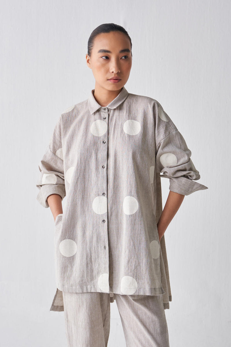 COLLARED BACK PLEAT SHIRT CO-ORD Co-ord Set,Bottoms,Top & Tunics by THREE in beige color for women in Singapore
