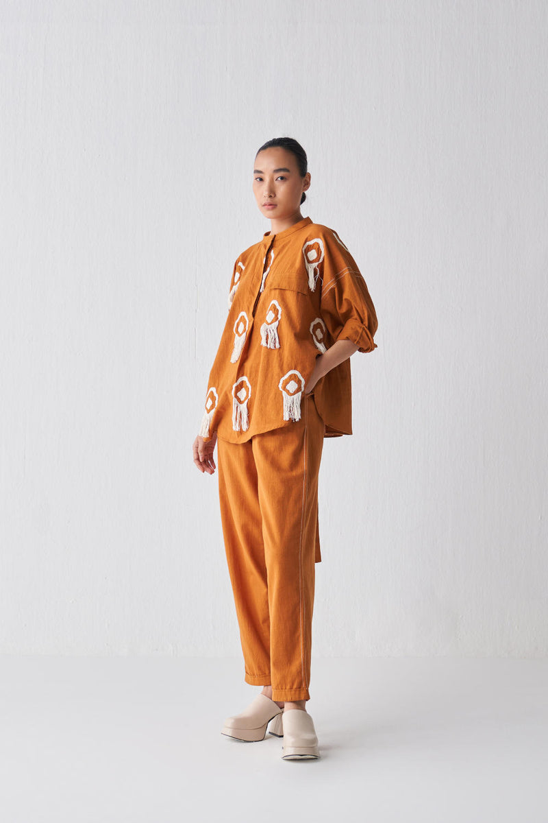 FRINGE BAT SLEEVE TOP CO-ORD Co-ord Set by THREE in rust color for women in Singapore