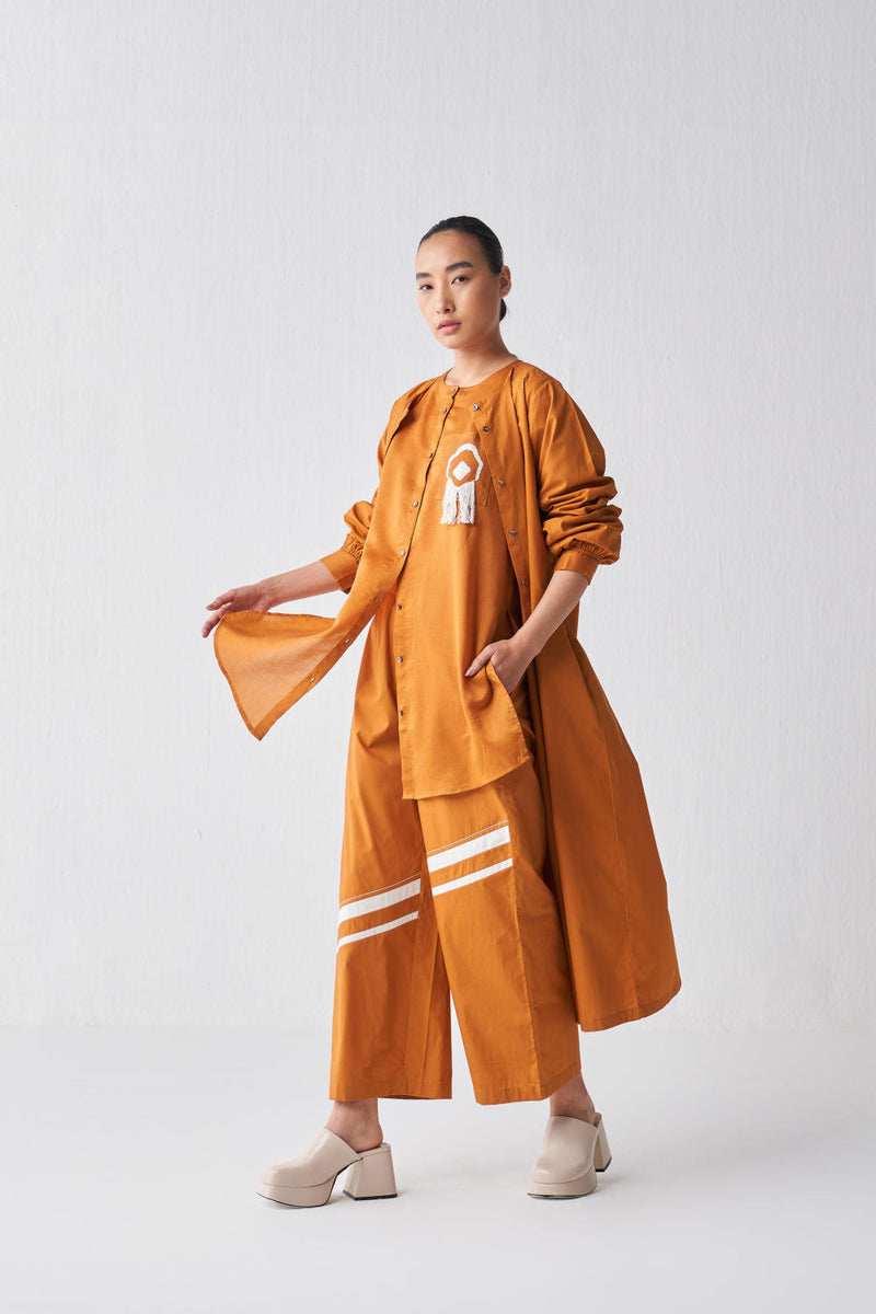 FRINGE SHIRT CO-ORD (SET OF 3) Co-ord Set,Top & Tunics by THREE in rust color for women in Singapore