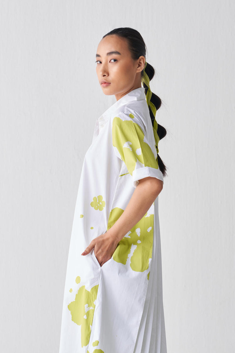 BACK PLEAT FLORAL DRESS Dress by THREE in white color for women in Singapore