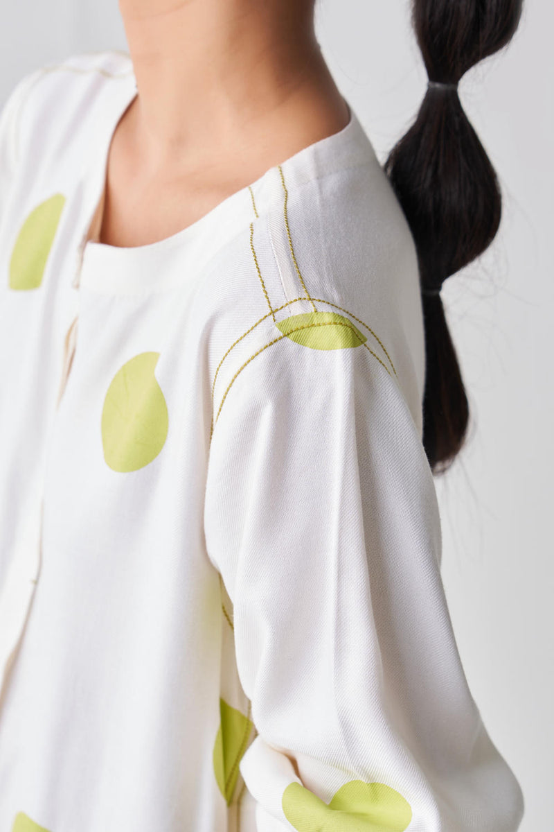 BACK YOKE POLKA JACKET CO-ORD Co-ord Set,Jackets & Overlays,Top & Tunics by THREE in white color for women in Singapore