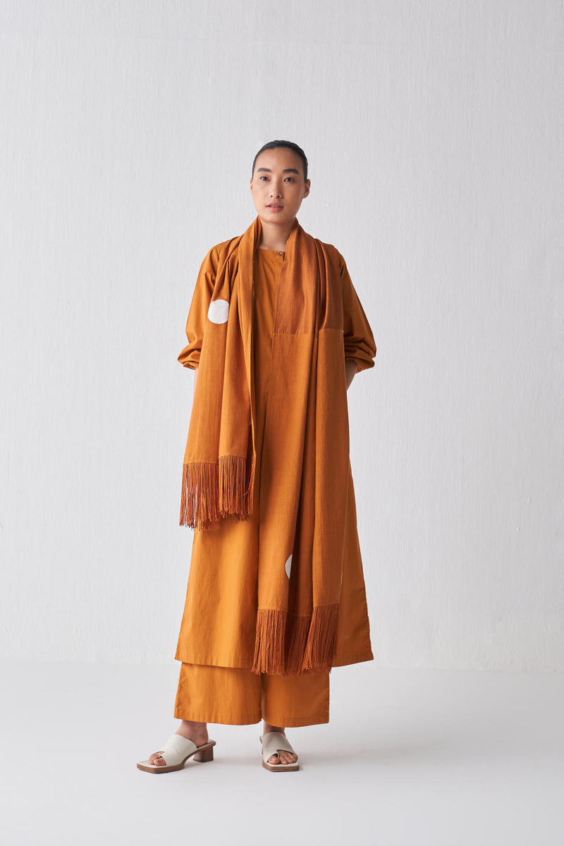 BACK YOKE JACKET CO-ORD (SET OF 3) Co-ord Set,Scarves & Stoles by THREE in rust color for women in Singapore