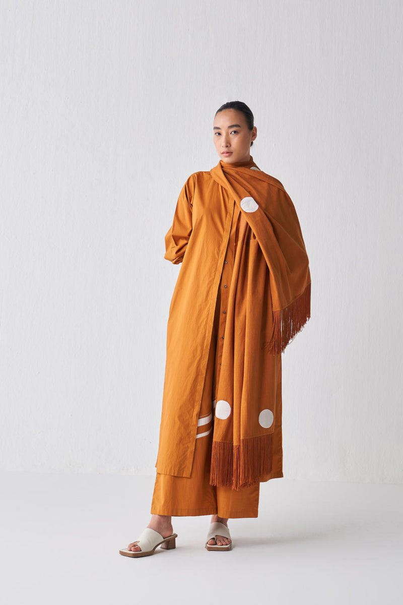 BACK YOKE JACKET CO-ORD (SET OF 3) Co-ord Set,Scarves & Stoles by THREE in rust color for women in Singapore