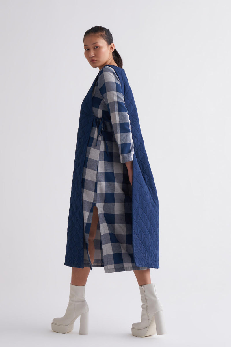 Side Tie Apron Overlay Co-ord - Navy Co-ord Set,Jackets & Overlays by THREE for women in Singapore