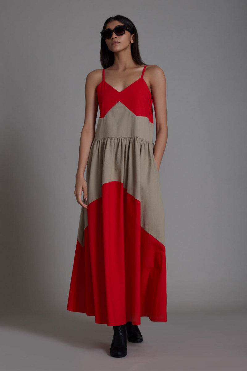 Strap Red & Beige Dress Dress by Mati for women in Singapore