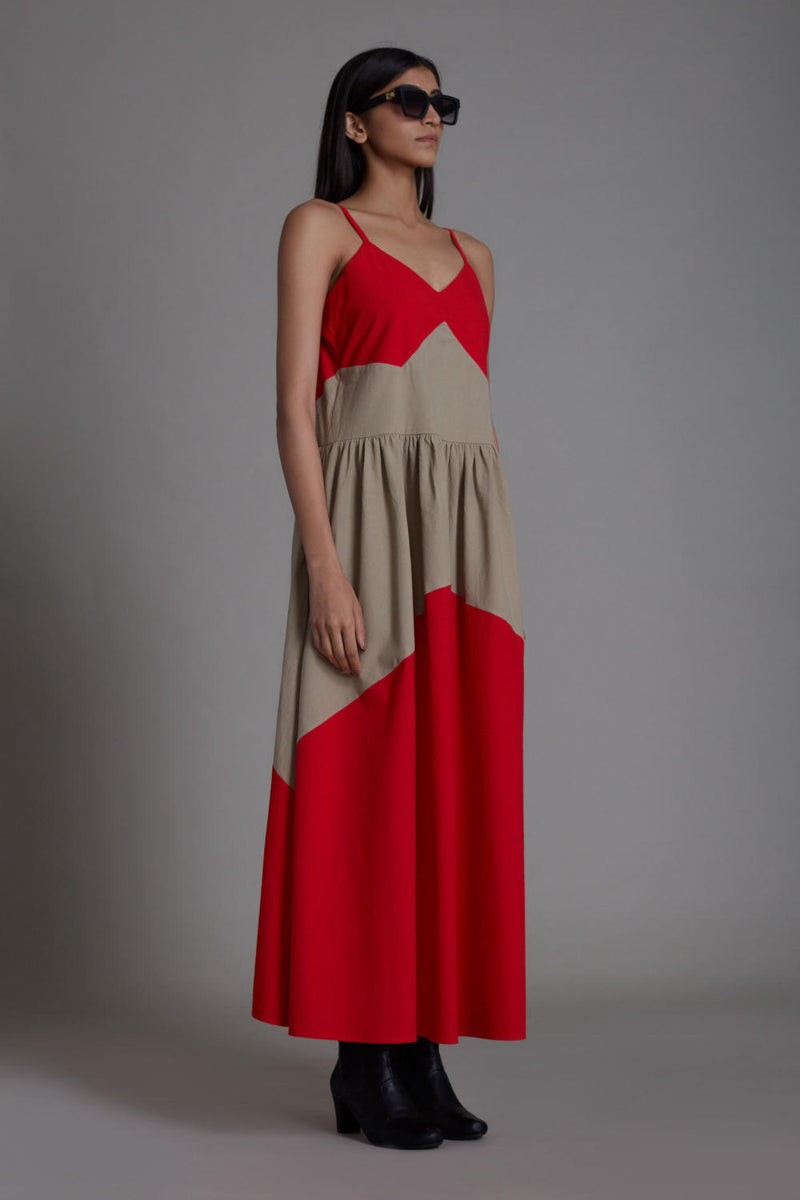 Strap Red & Beige Dress Dress by Mati for women in Singapore