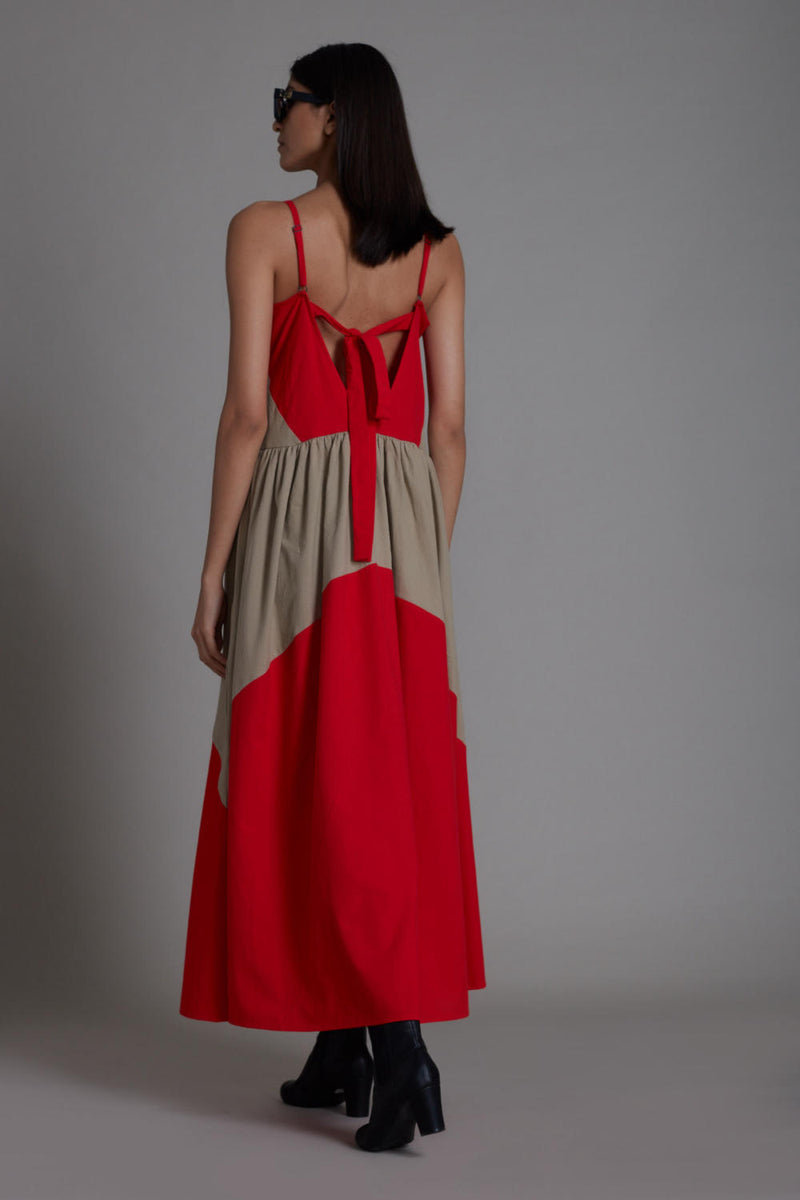 Strap Red & Beige Dress Dress by Mati for women in Singapore