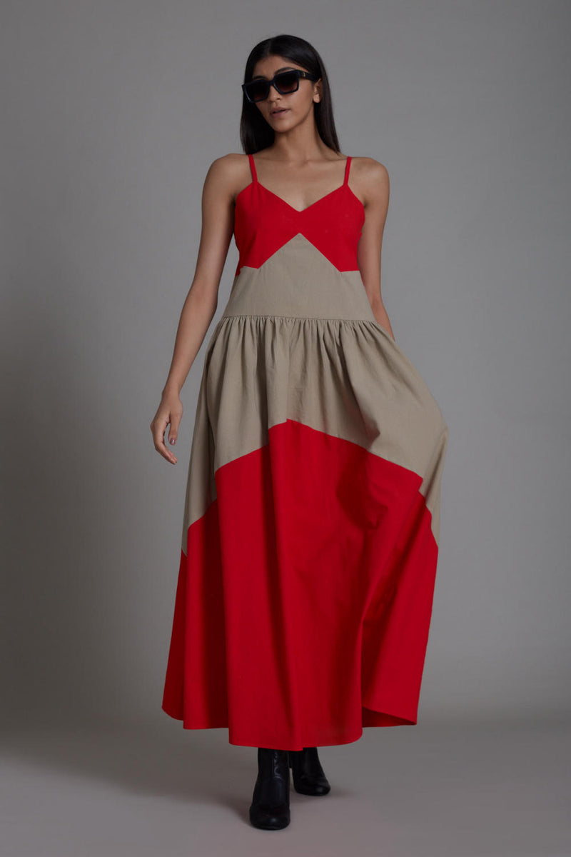 Strap Red & Beige Dress Dress by Mati for women in Singapore