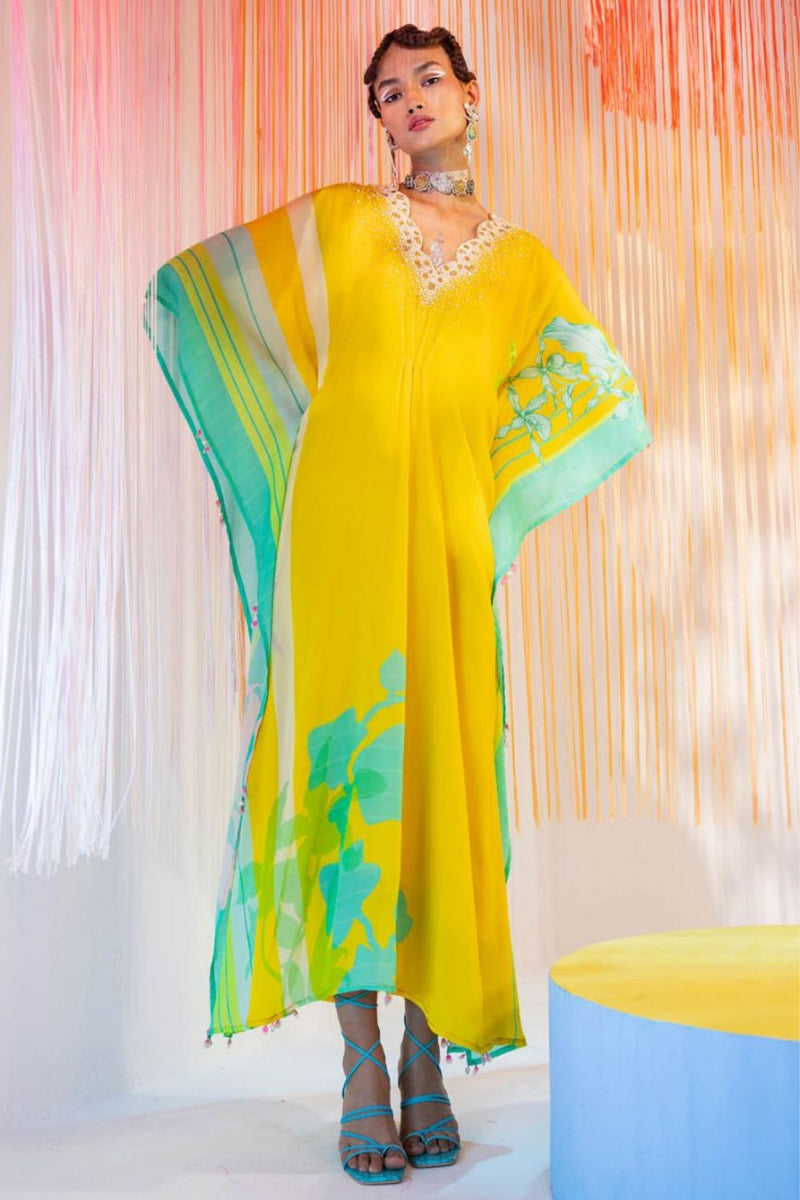 YELLOW PEARL KAFTAN Indo-Western Wear by Rajiramniq for women in Singapore