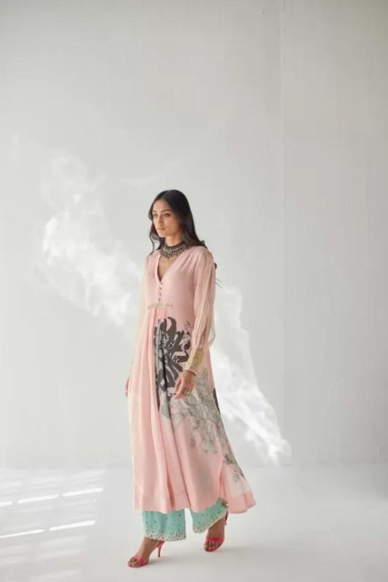 NUDE PINK SIDE FLOWER KURTA SET Kurta Sets by Rajiramniq for women in Singapore