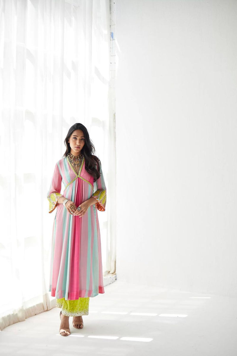 BRIGHT PINK BELL SLEEVE KURTA SET Kurta Sets by Rajiramniq for women in Singapore