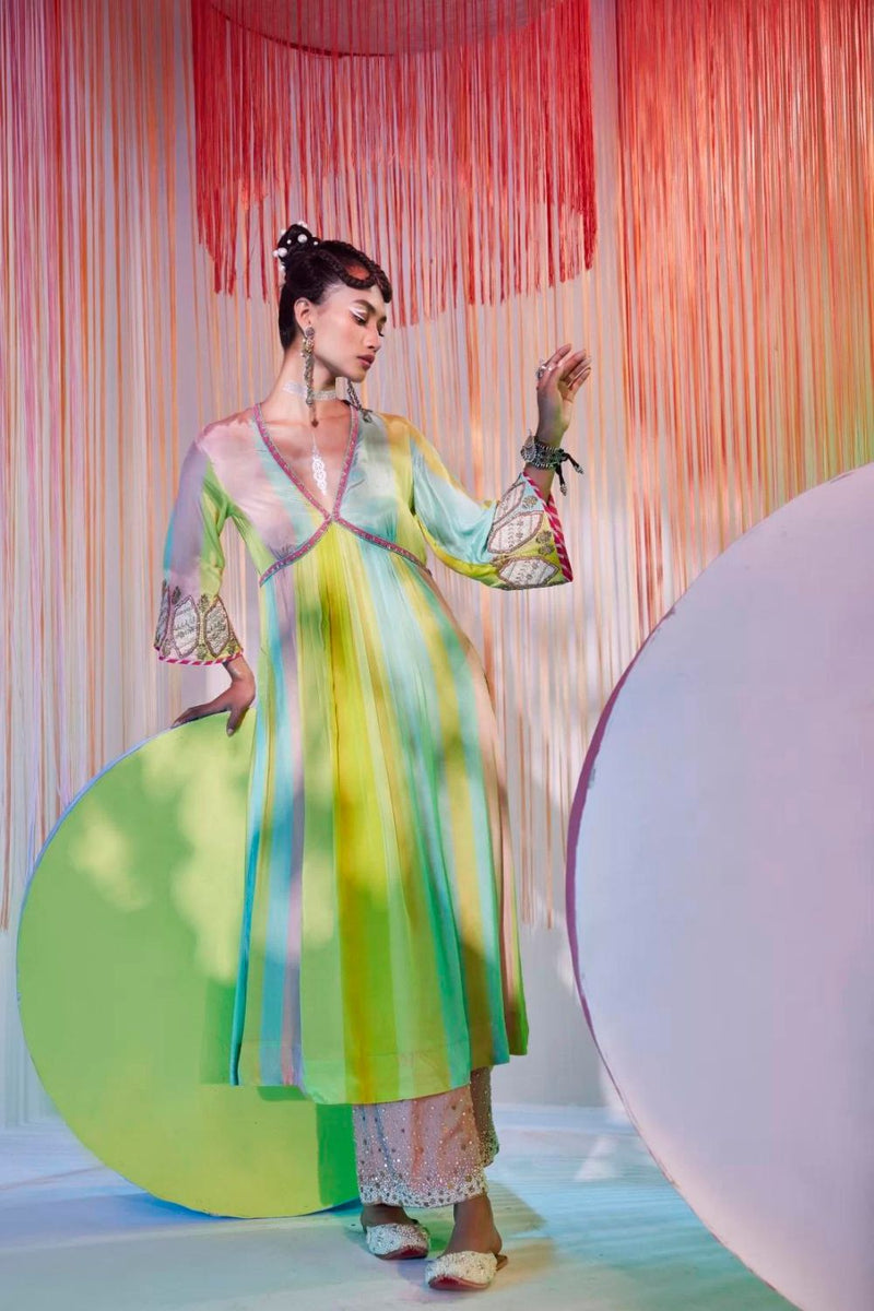 LIME YELLOW BELL SLEEVE KURTA SET Kurta Sets by Rajiramniq for women in Singapore