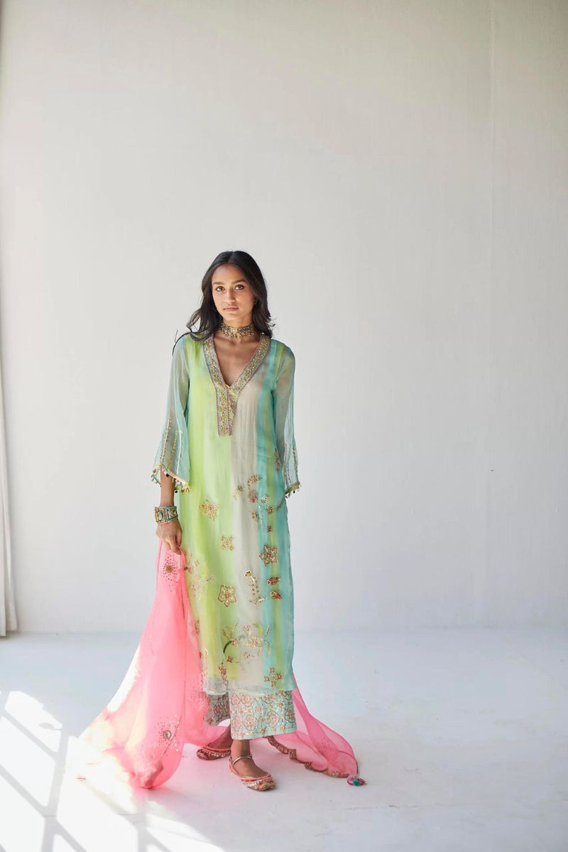 POWDER BLUE JAAL ORGANZA KURTA SET Kurta Sets by Rajiramniq for women in Singapore