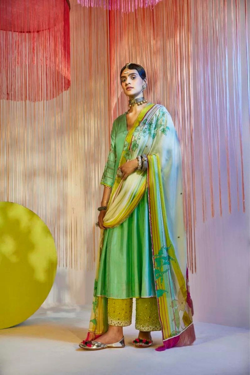 SEA GREEN SIDE KALI KURTA SET Kurta Sets by Rajiramniq for women in Singapore