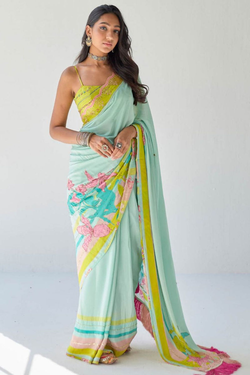 POWDER BLUE ORCHID SARI Sarees by Rajiramniq for women in Singapore