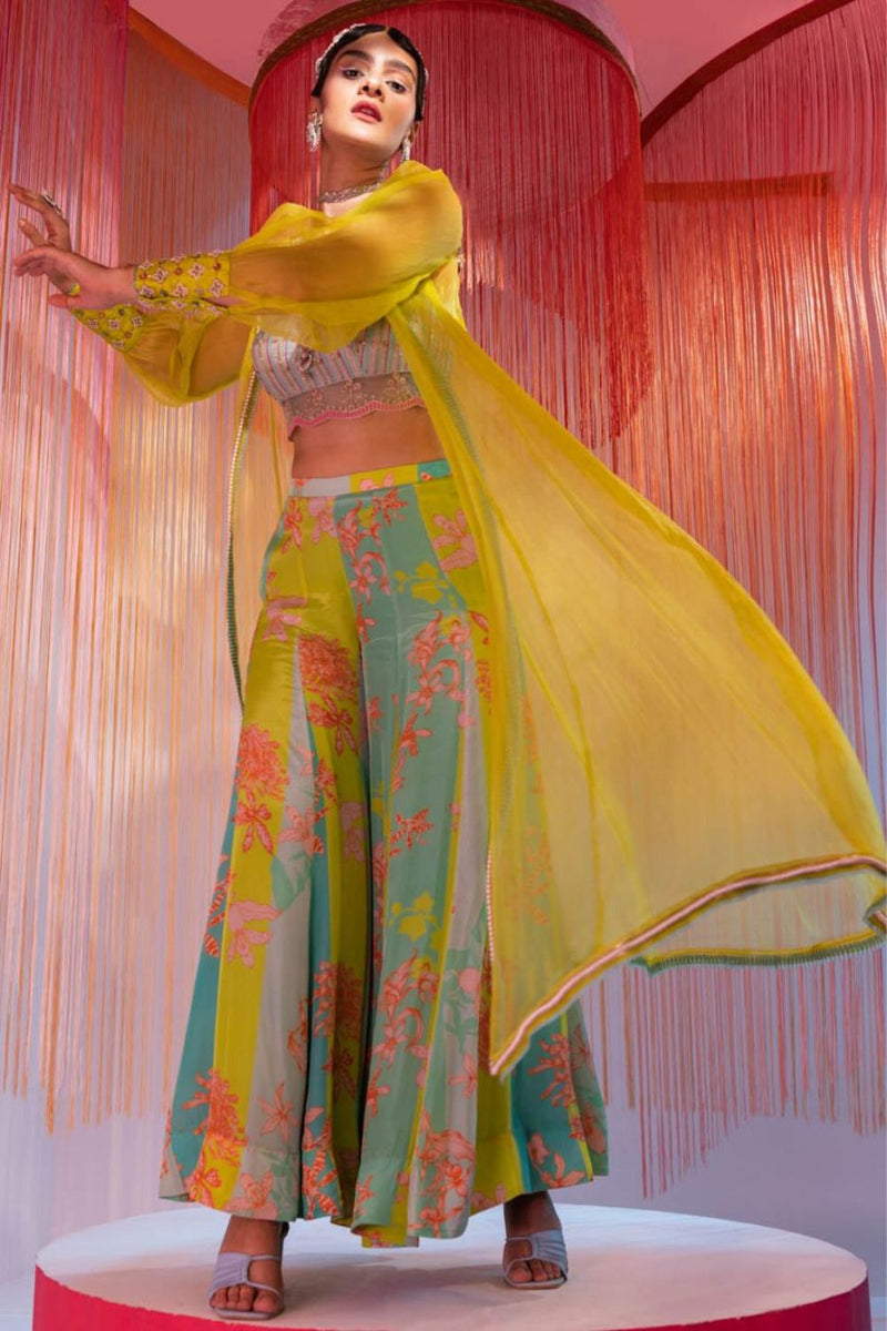 LIME GREEN ORCHID JACKET SET Kurta Sets by Rajiramniq for women in Singapore