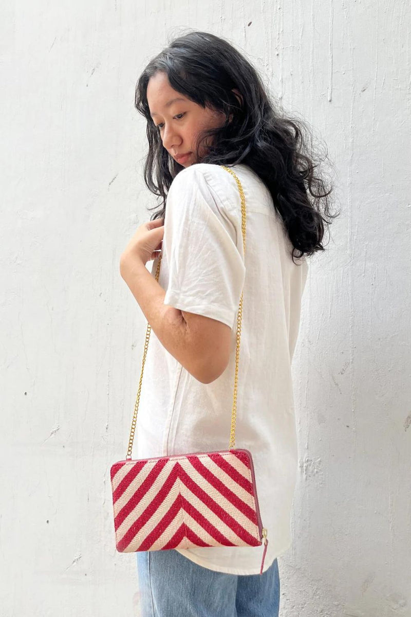 Stripe-it-red Clutch Bags by Khara Kapas for women in Singapore