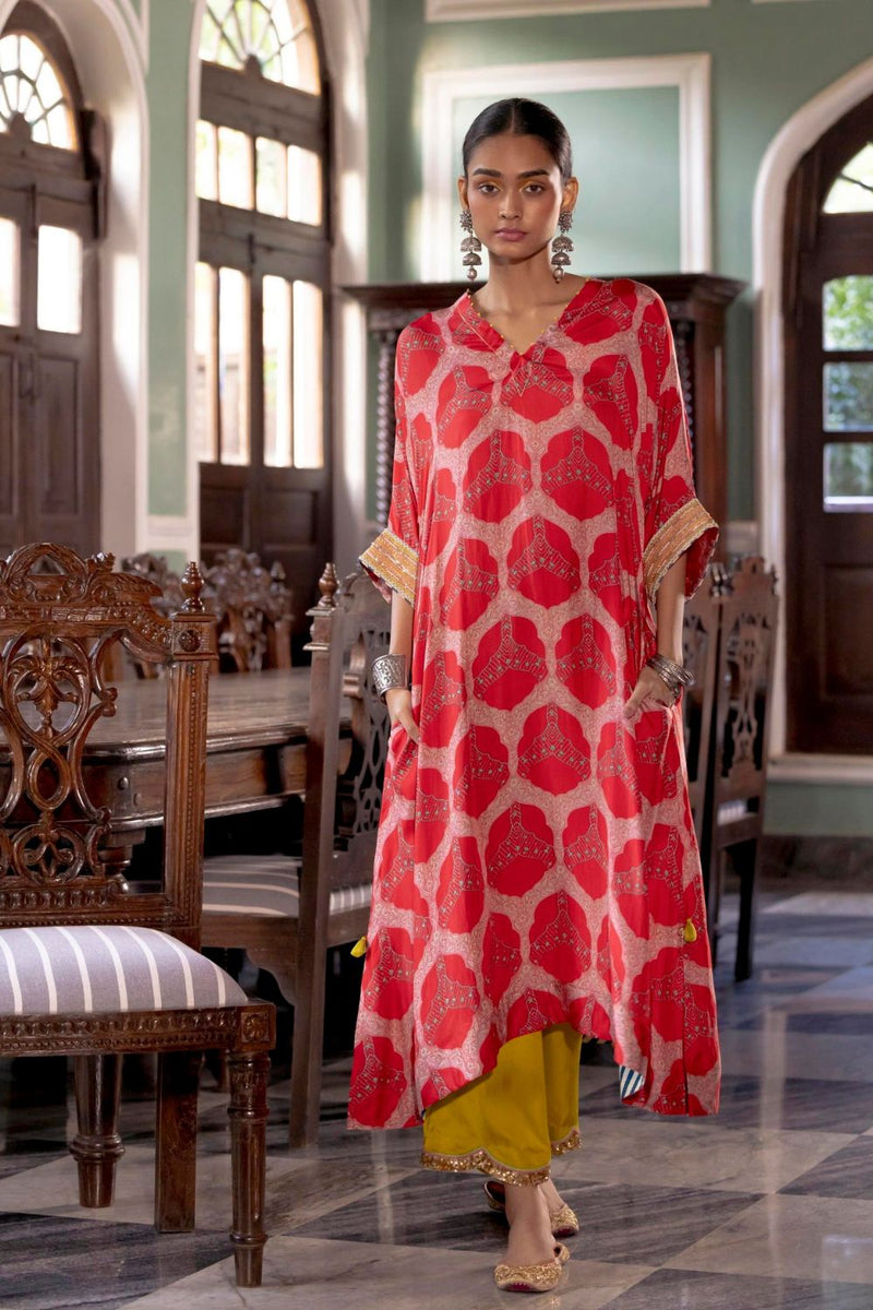 Fariba Red Kaftan Kurta Set Kurta Sets by Rajiramniq for women in Singapore