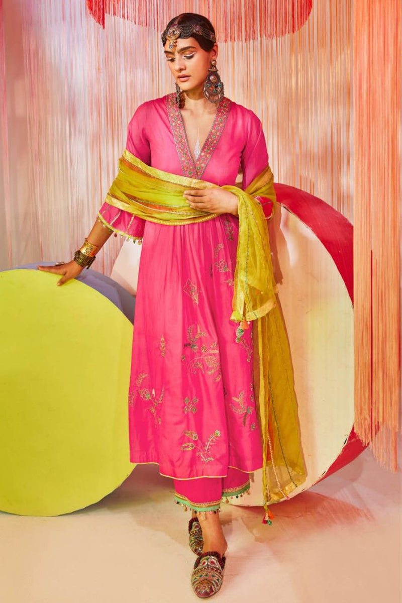 HOT PINK JAAL SILK KURTA SET Kurta Sets by Rajiramniq for women in Singapore