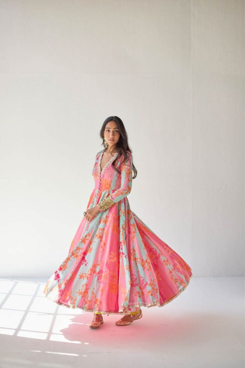 HOT PINK ORCHID ANARKALI SET by Rajiramniq for women in Singapore