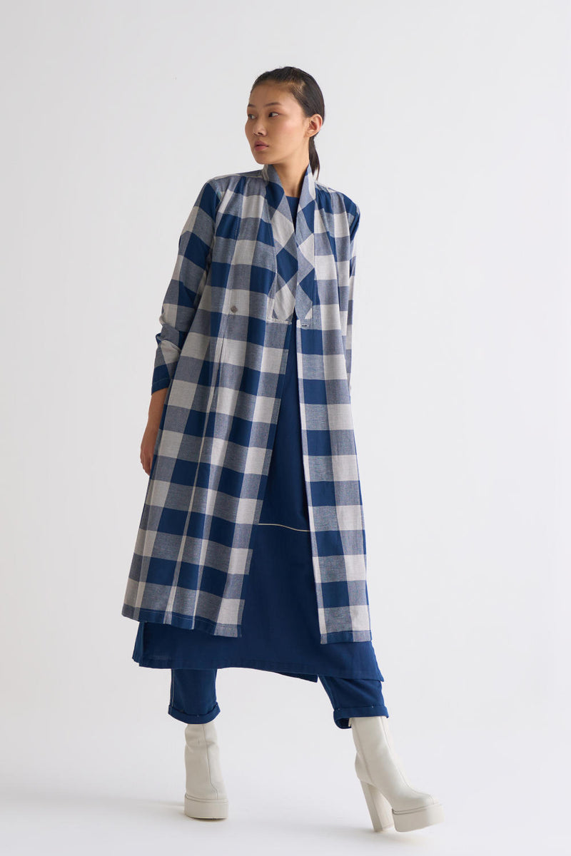 Wrap Collar Overlay Co ord - Navy Co-ord Set,Jackets & Overlays by THREE for women in Singapore