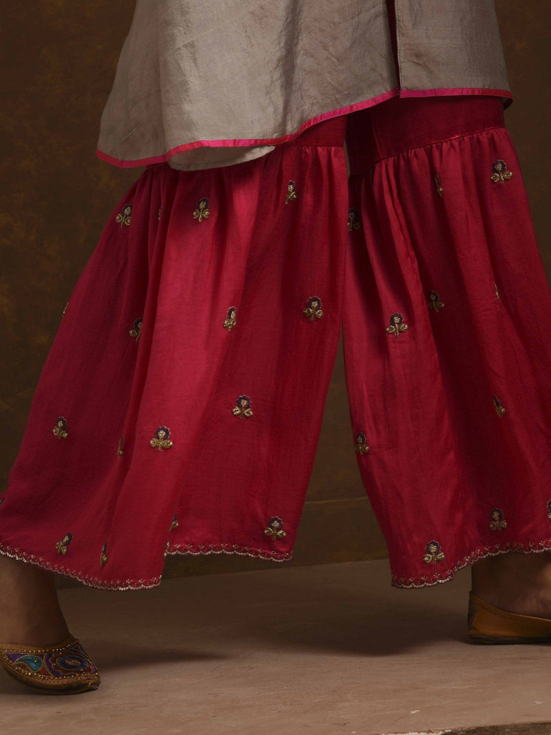 Alfaaz Grey-Pink Kurta Set with Gharara Fashion Priti Prashant 