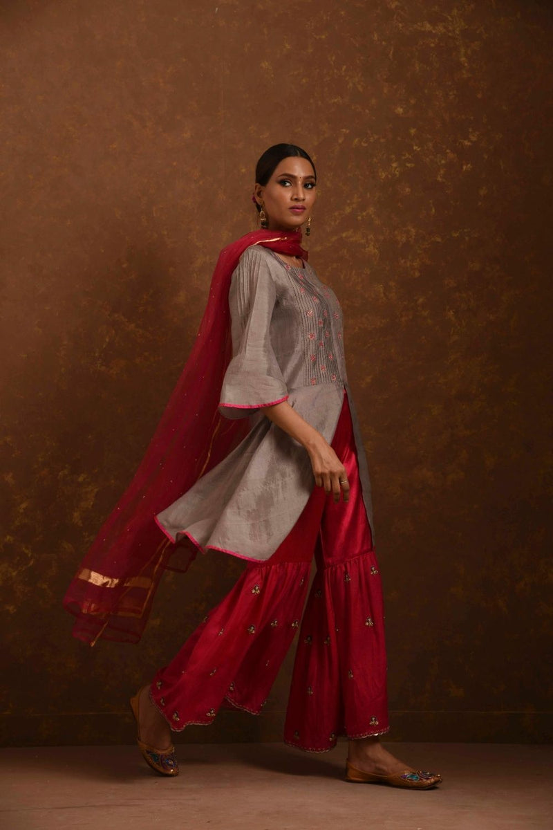 Alfaaz Grey-Pink Kurta Set with Gharara Fashion Priti Prashant 
