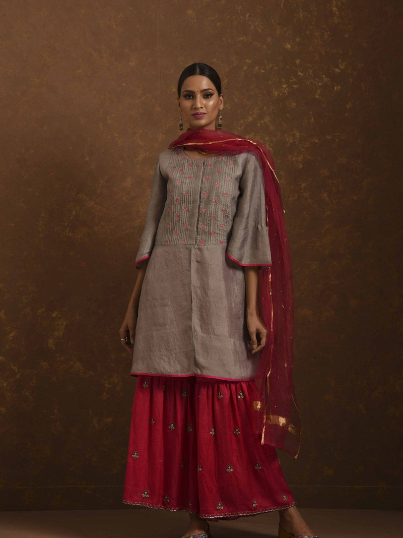 Alfaaz Grey-Pink Kurta Set with Gharara Fashion Priti Prashant 