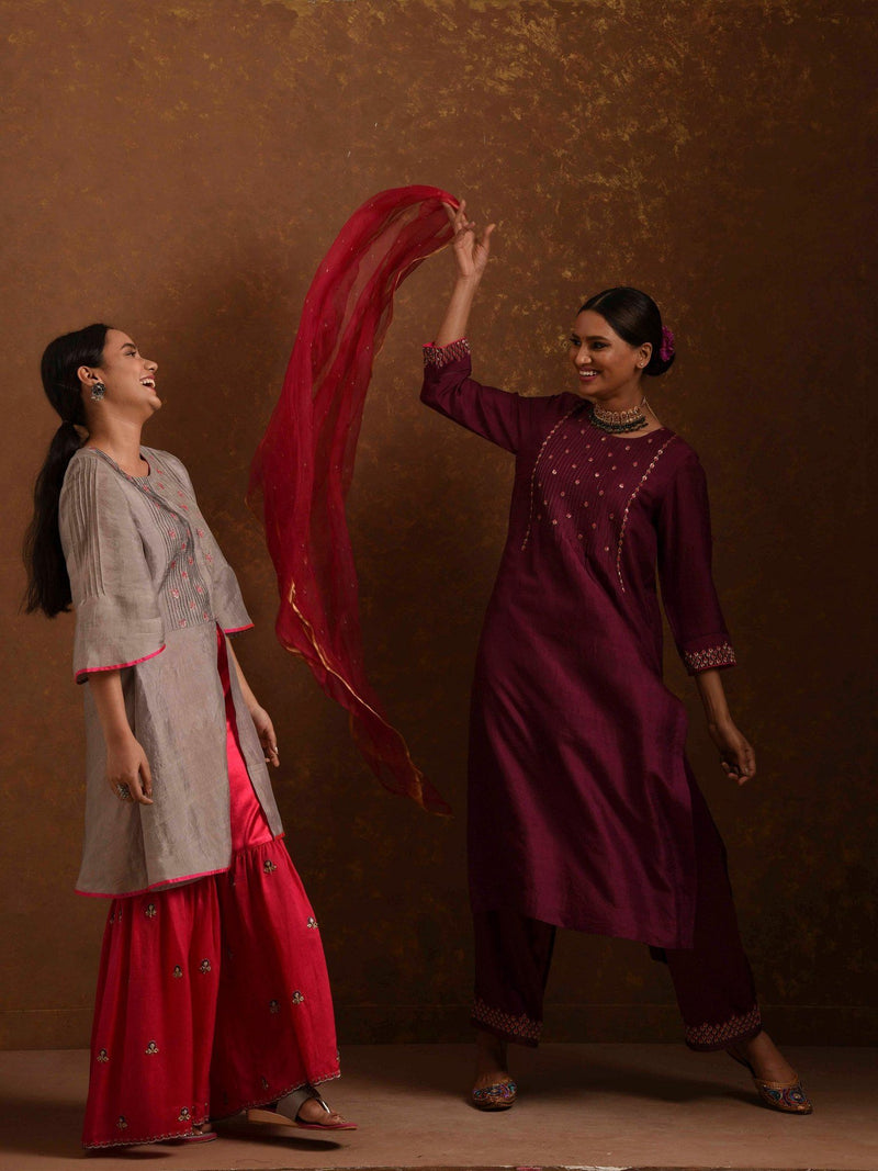 Alfaaz Grey-Pink Kurta Set with Gharara Fashion Priti Prashant 