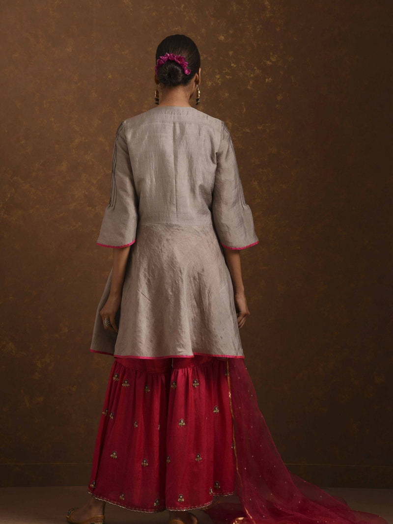 Alfaaz Grey-Pink Kurta Set with Gharara Fashion Priti Prashant 