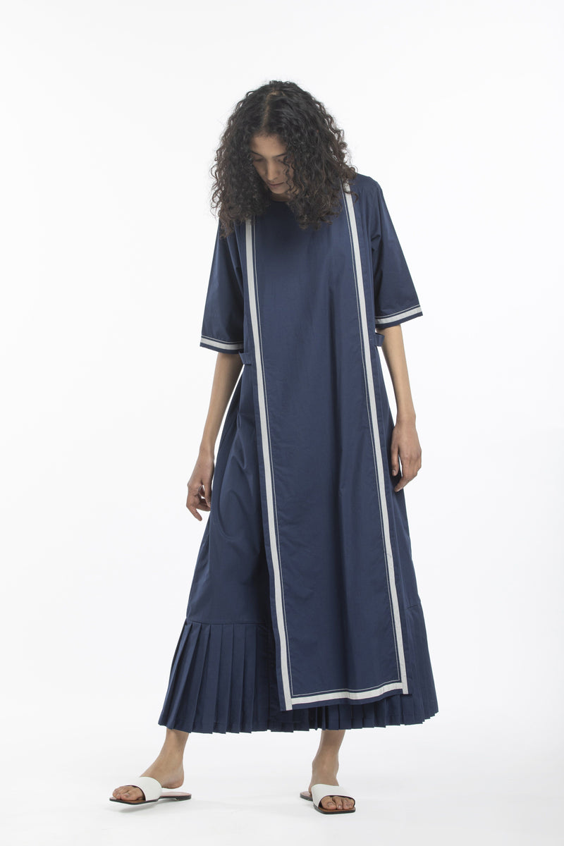 APRON DRESS-NAVY Dress by THREE for women in Singapore