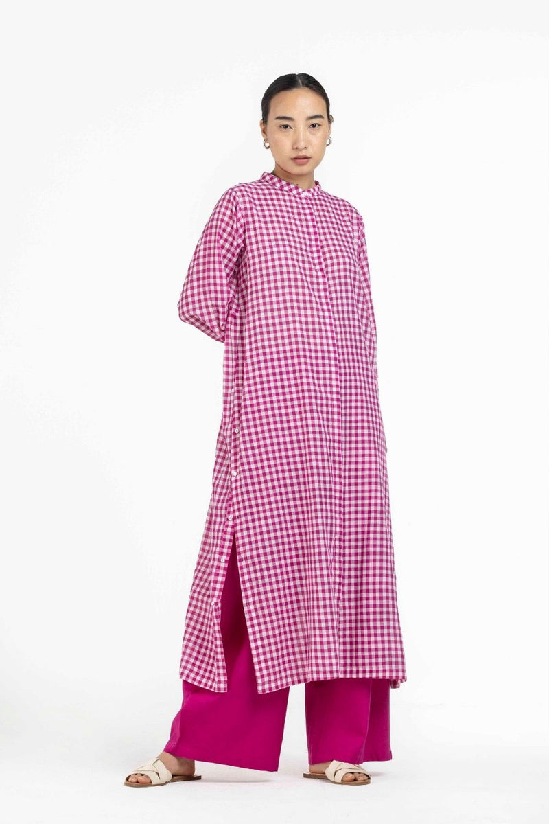 Back Gather Jacket Co-ord Hot Pink Checks Co-ord Set,Bottoms,Top & Tunics by THREE for women in Singapore