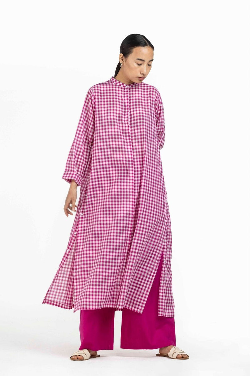 Back Gather Jacket Co-ord Hot Pink Checks Co-ord Set,Bottoms,Top & Tunics by THREE for women in Singapore