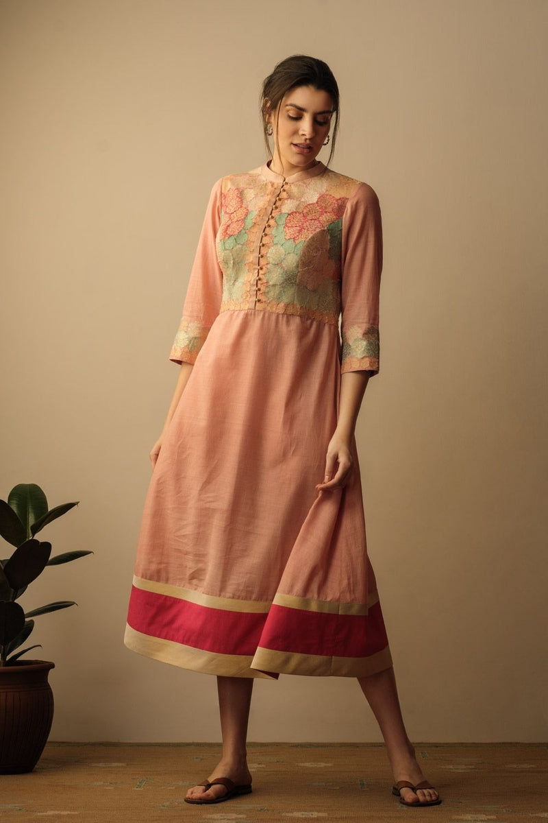 Banaras Bloom A-line Applique Dress Peach Banaras Bloom A-line applique dress peach by Mallika Mathur by Mallika Mathur for women in Singapore