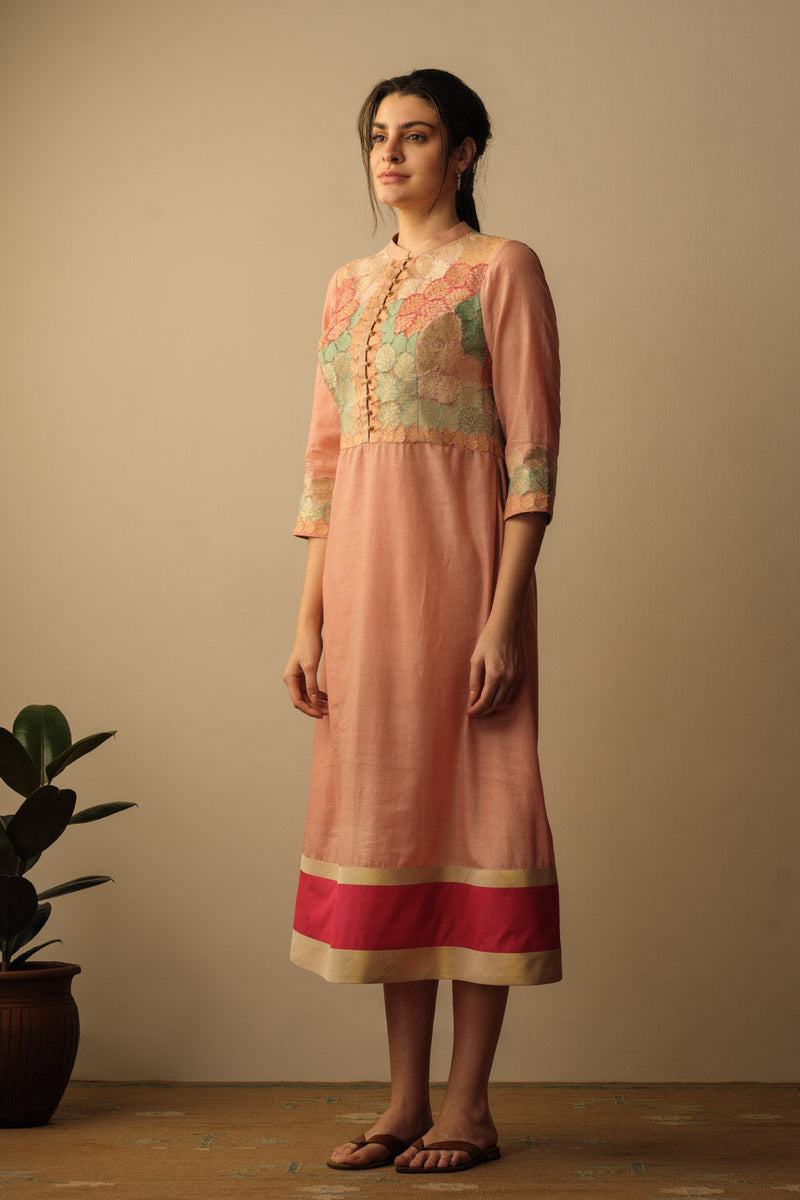 Banaras Bloom A-line Applique Dress Peach Banaras Bloom A-line applique dress peach by Mallika Mathur by Mallika Mathur for women in Singapore
