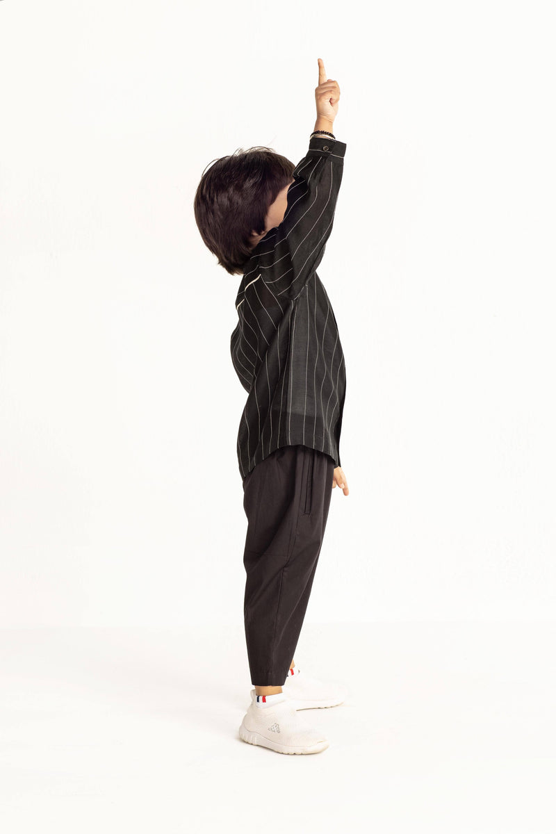 Band Collar Chanderi Shirt Co-ord- Black Co-ord Set by THREE Kids for kids in Singapore